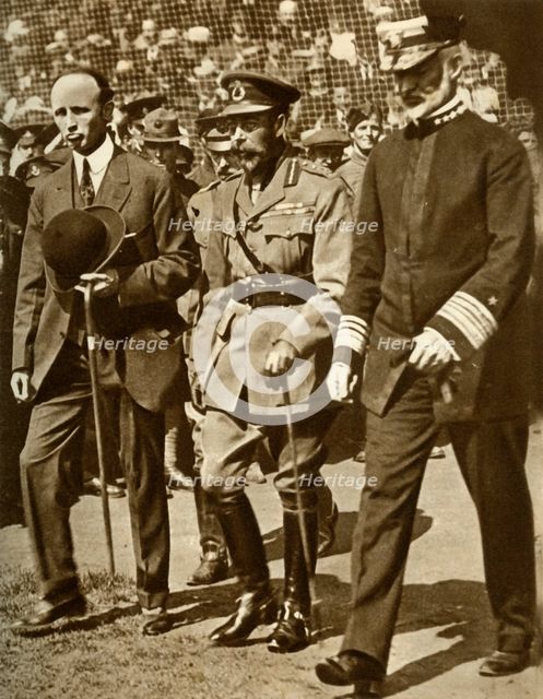 King George V attends a baseball match at Stamford Bridge, London, (1935). Creator: Unknown.