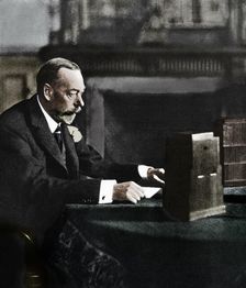 King George V broadcasting to the empire on Christmas Day, Sandringham, 1935