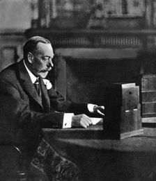King George V broadcasting to the empire on Christmas Day, Sandringham, 1935