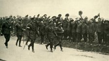 King George V cheered by ANZAC troops at the Western Front, First World War, August 1916, (c1920). Creator: Unknown
