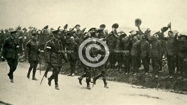 King George V cheered by ANZAC troops at the Western Front, First World War, August 1916, (c1920).  Creator: Unknown.