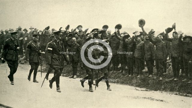 King George V cheered by ANZAC troops at the Western Front, First World War, August 1916, (c1920).  Creator: Unknown.