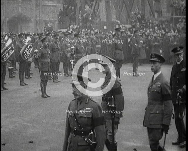 King George V, Edward, Prince of Wales, and Prince Albert Walking in Procession During..., 1920. Creator: British Pathe Ltd.