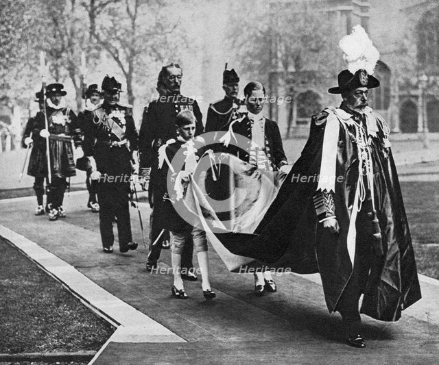 King George V in his robes as sovereign of the Order of Bath, c1930s. Artist: Unknown