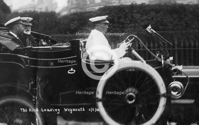 King George V leaving Weymouth, Dorset, by car, 11th March 1912. Artist: Unknown