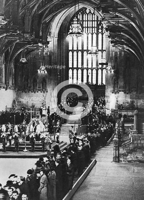 King George V lying in state in Westminster Hall, London, January 1936. Artist: Unknown