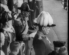 King George V of the United Kingdom Reading a Speech to a Crowd. He Is Accompanied by..., 1924. Creator: British Pathe Ltd