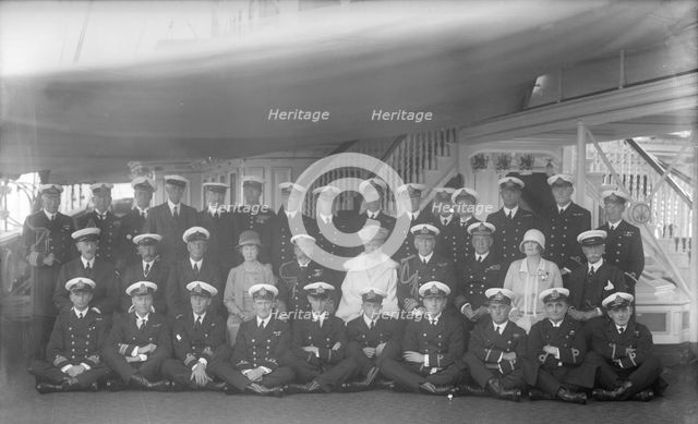 King George V, Queen Mary on board 'HMY Victoria and Albert', 1927. Creator: Kirk & Sons of Cowes.