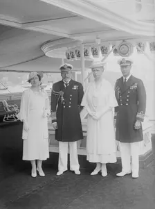 King George V, Queen Mary, the Duke and Duchess of York aboard the HMY Victoria and Albert, 1935. Creator: Kirk & Sons of Cowes