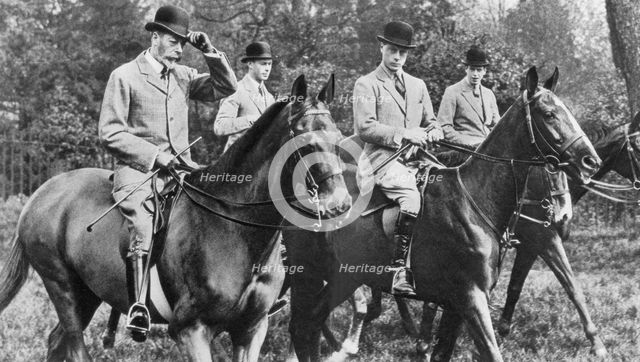 King George V riding in Windsor Great Park with his sons, c1930s. Artist: Unknown