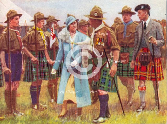 King George VI and Queen Elizabeth inspect scouts at Portree, on the Isle of Skye c1935. Creator: Unknown.
