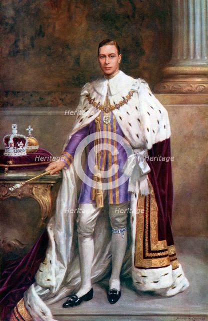 King George VI in coronation robes, 1937.Artist: Albert Henry Collings