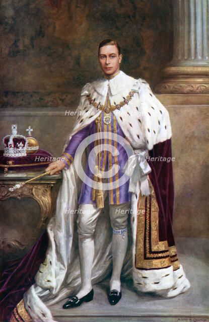 King George VI in coronation robes, 1937.Artist: Albert Henry Collings