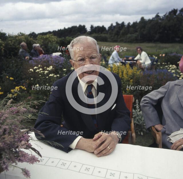 King Gustaf VI Adolf of Sweden on his yearly visit to the Summer Café, Skäret, Arild, Scania, 1973 Artist: Unknown
