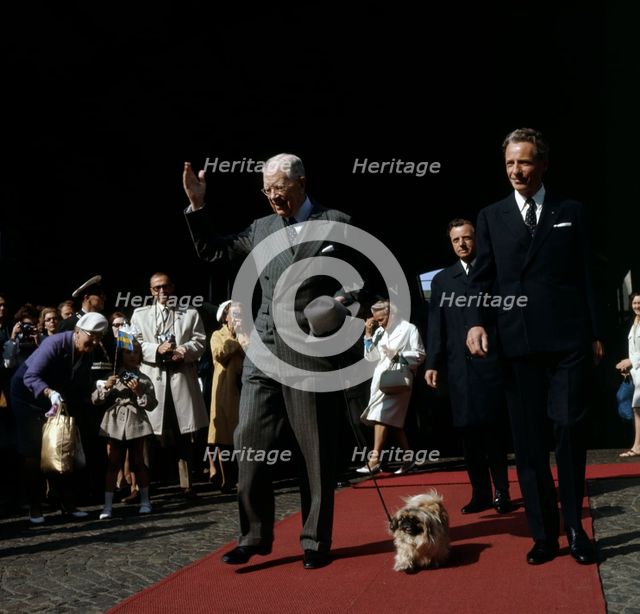 King Gustaf VI Adolf of Sweden arrives in Helsingborg, Scania, 1972. Creator: Unknown.