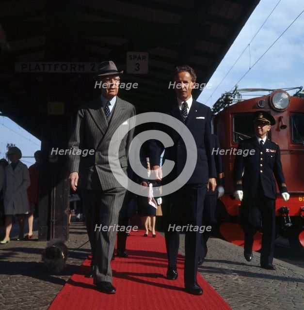 King Gustaf VI Adolf of Sweden arrives in Helsingborg, Scania, 1972. Creator: Unknown.