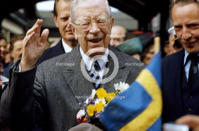 King Gustaf VI Adolf of Sweden arrives in Helsingborg, Scania, 1973. Creator: Unknown.
