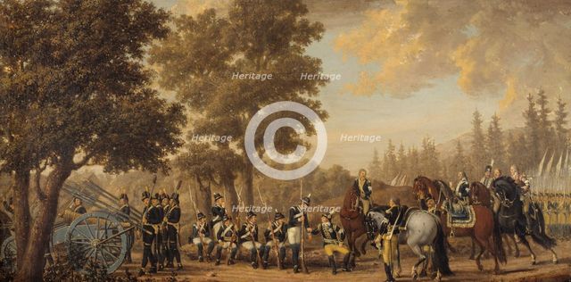 King Gustav III of Sweden & a Soldier.Episode from the Russian War 1789. Creators: Per Hillestrom, Gustav III of Sweden.