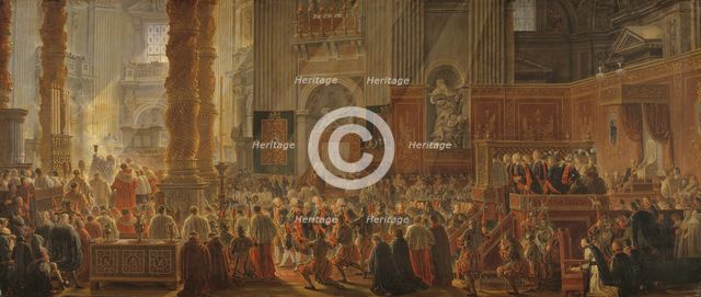 King Gustav III Attending Christmas Mass in 1783, in St Peter's, Rome. Creator: Louis Jean Desprez.