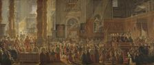 King Gustav III Attending Christmas Mass in 1783, in St Peter's, Rome. Creator: Louis Jean Desprez