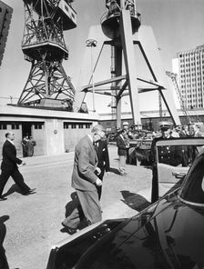 King Gustav VI Adolf visits Kockums shipyard, Malmö, Sweden, 1957. Creator: Unknown