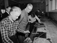 King Gustav VI Adolf visits Kockums shipyard, Malmö, Sweden, 1957. Creator: Unknown