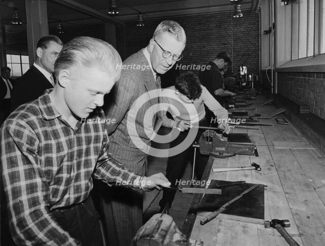 King Gustav VI Adolf visits Kockums shipyard, Malmö, Sweden, 1957. Artist: Unknown
