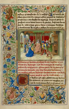 King Haldin Accusing the Sultan's Daughter Gracienne of Dishonorable Behavior, 1464. Creators: Lieven van Lathem, David Aubert