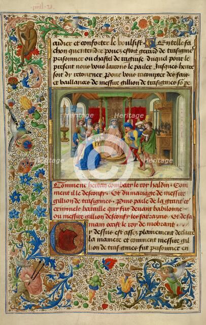 King Haldin Accusing the Sultan's Daughter Gracienne of Dishonorable Behavior, 1464. Creators: Lieven van Lathem, David Aubert.