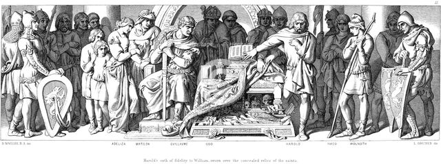 King Harold swears allegiance to William of Normandy, c1866. Artist: Daniel Maclise