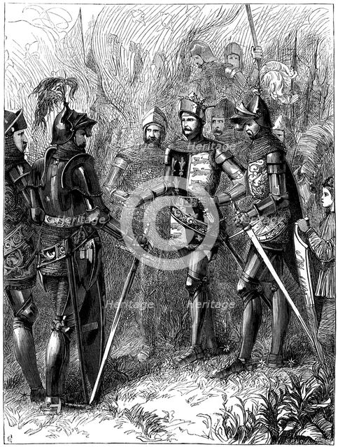 King Henry V (1387-1422) and the Sire de Helly at Agincourt, 1415. Artist: Unknown