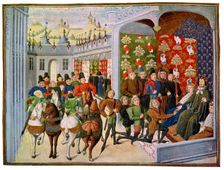 King Henry VI of France Receives the English Envoys 15th Century.Artist: Master of the Harley Froissart