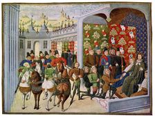 King Henry VI of France Receives the English Envoys 15th Century.Artist: Master of the Harley Froissart