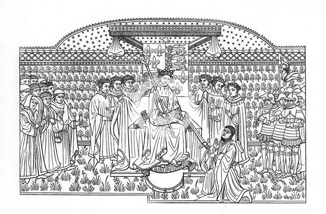 King Henry VI presenting a sword to the Earl of Shrewsbury, c1445, (1843).Artist: Henry Shaw