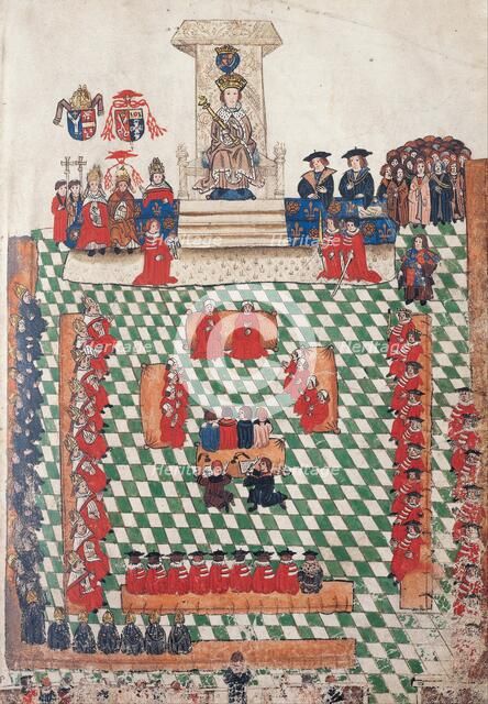 King Henry VIII at the opening of the Parliament of England at Bridewell Palace, 1523. Creator: Wriothesley, Sir Thomas (c. 1460-1534).