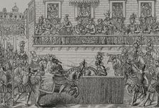 King Henry II of France, (1519-1559) mortally wounded by the Count of Montgomery,.. 1599, (1877). Creator: Unknown