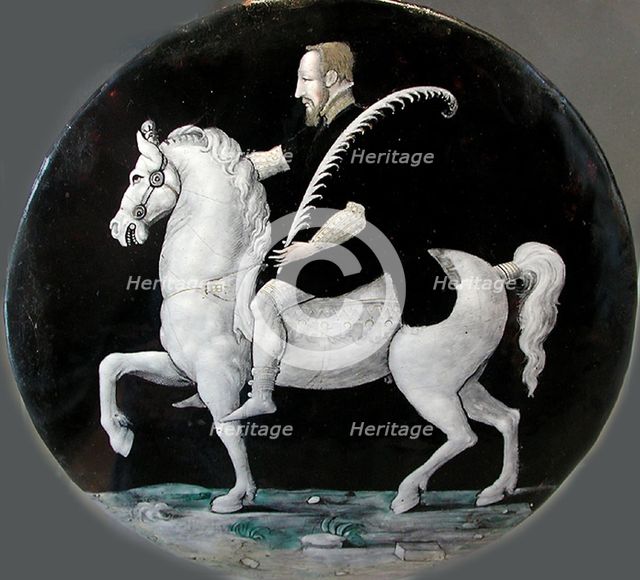King Henry II of France on horseback (Plate), Mid of 16th cen.. Artist: Limousin (Limosin), Léonard (c. 1505-c. 1577)