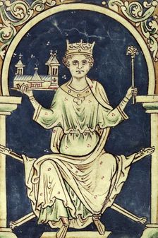 King Henry III with a representation of Westminister Abbey, c1250s. Creator: Unknown