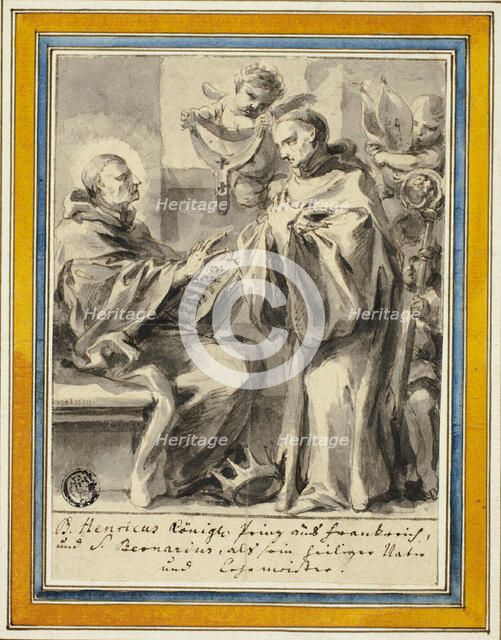 King Henry of France and Saint Bernard of Clairvaux, n.d. Creator: Possibly Johann Christoph Lischka (Bohemian, 1650-1712) or Gottfried Bernhard Goetz (German, 1708-1774) or Jonas Umbach the elder (German, 1624-1693).