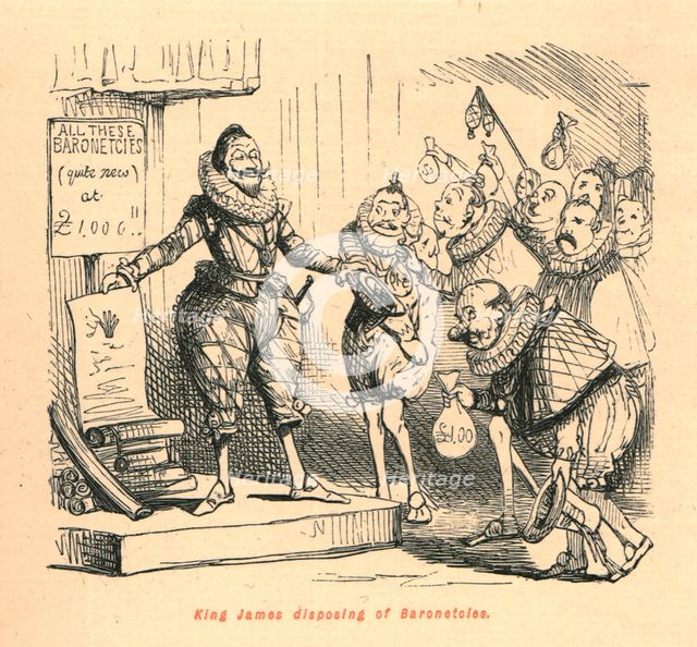 'King James disposing of Baronetcies', 1897.  Creator: John Leech.