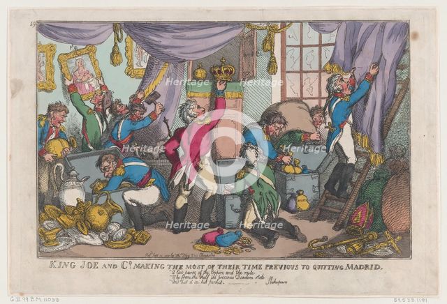 King Joe and Co. Making the Most Of Their Time Previous To Quitting Madrid, ..., September 25, 1808. Creator: Thomas Rowlandson.