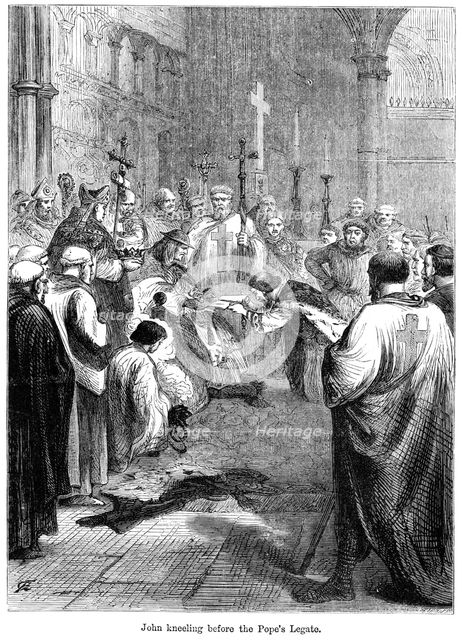King John (1167-1216) kneeling before the Pope's legate, 1213. Artist: Unknown
