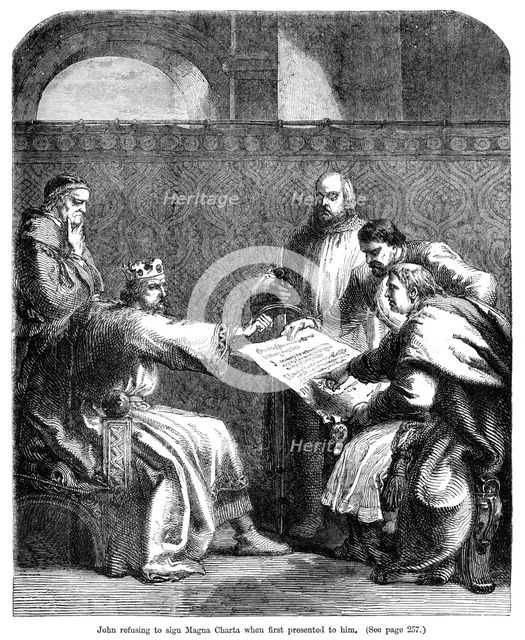 King John (1167-1216) refusing to sign the Magna Carta when first presented to him, 1215. Artist: Unknown