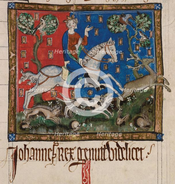 King John hunting on horseback, 14th century. Artist: Anonymous  