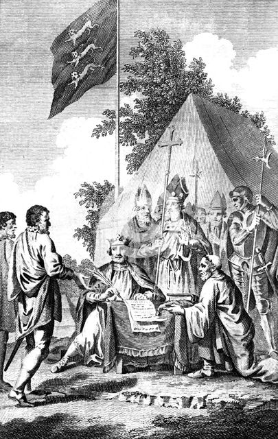 King John signing Magna Carta, 1215 (c18th century).Artist: J Collyer