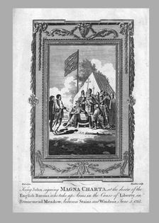 King John signing Magna Charta in Runnemead Meadow, June 5 1215 (c1780). Artist: Hawkins