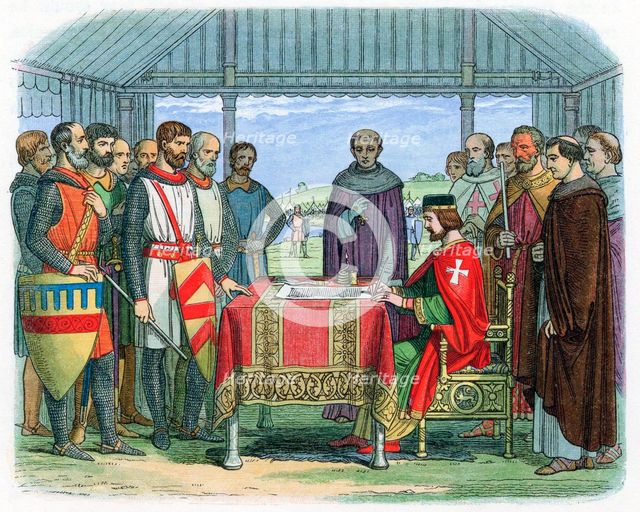 King John signing the Magna Carta at Runnymede, Surrey, 15 June 1215 (1864). Artist: Unknown