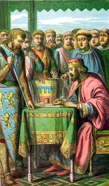 King John signing the Magna Carta at Runnymede, Surrey, 15 June 1215 (c1860)