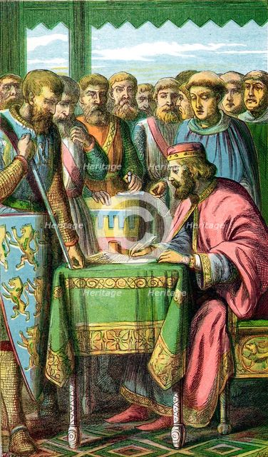 King John signing the Magna Carta at Runnymede, Surrey, 15 June 1215 (c1860). Artist: Unknown