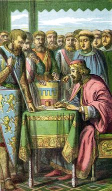 King John signing the Magna Carta at Runnymede, Surrey, 15 June 1215 (c1860)